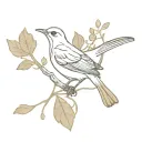 mockingbird and oak leaf tattoo design idea