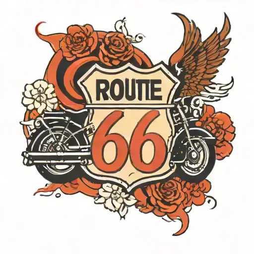 route 66 sign integrated tattoo design idea