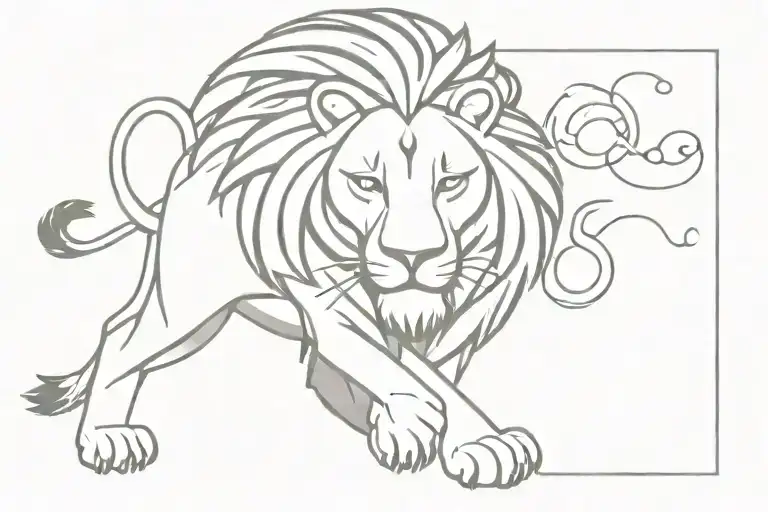 A fierce lion with a tribal Indian twist, incorporating elements of anime style tattoo design idea