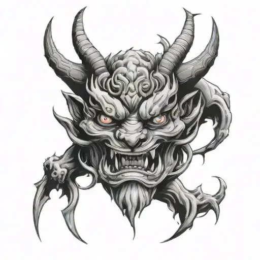 sketch on the throat symmetrically in the style of Japanese demons tattoo design idea