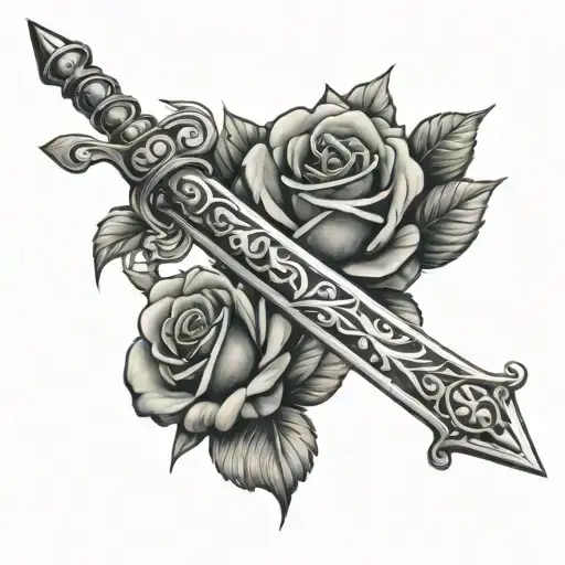 sword and a king crown and a rose tattoo design idea