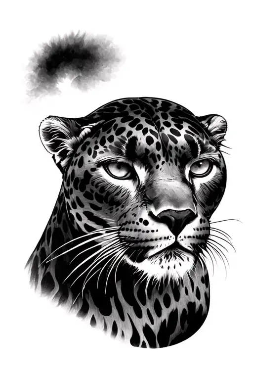 the eye and brow area of a panther. memento vivere should go vertically up with the eyes alongside it. shadows behined. tattoo design idea