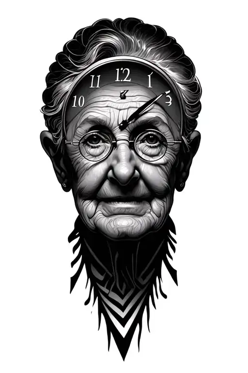 Grandma with the time clock in Zig Zag tattoo design idea