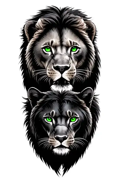 lion and bear and panther with green eyes tattoo design idea