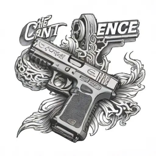 The sentence "Cant Stop Wont Stop" inside of a  Glock 19 tattoo design idea