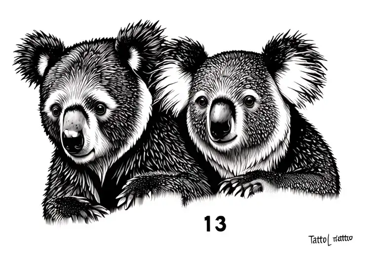bear and Koala and number 13 tattoo design idea