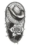 Cowboy hat with a rose intertwined with barbed wire tattoo design idea