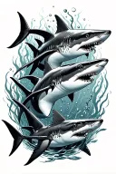 diffrent sharks swimming underwater frenzy tattoo design idea