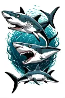 diffrent sharks swimming underwater frenzy tattoo design idea