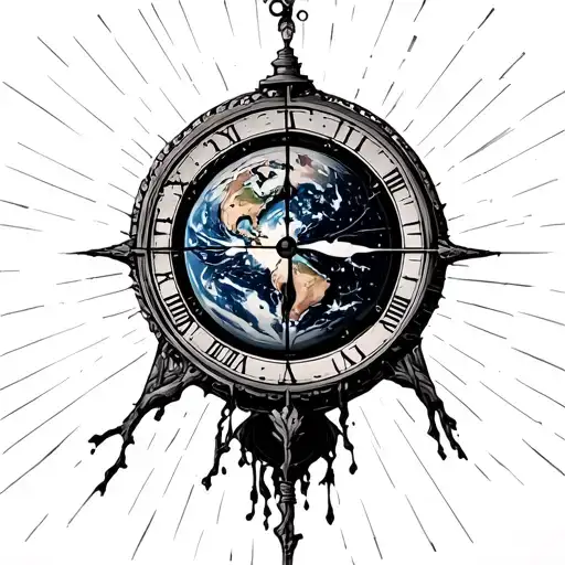 Time on Earth, an hourly tower with a dial, a blood type, meaning, humanity tattoo design idea