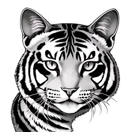 half cat half tiger head tattoo design idea