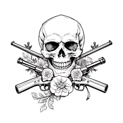 skull and guns n roses tattoo design idea
