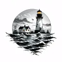 underwater ocean scene with lighthouse from Rhode Island tattoo design idea