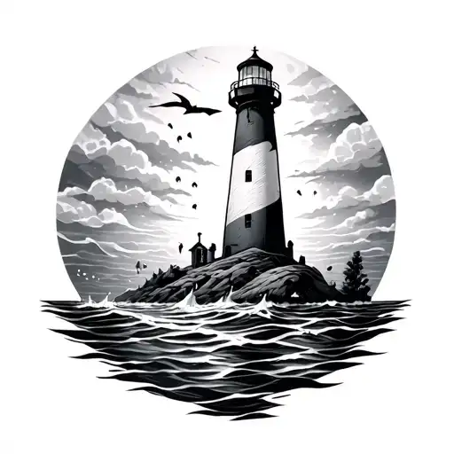 underwater ocean scene with lighthouse from Rhode Island tattoo design idea