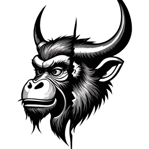 monkey ox Japanese oni mask split in half tattoo design idea