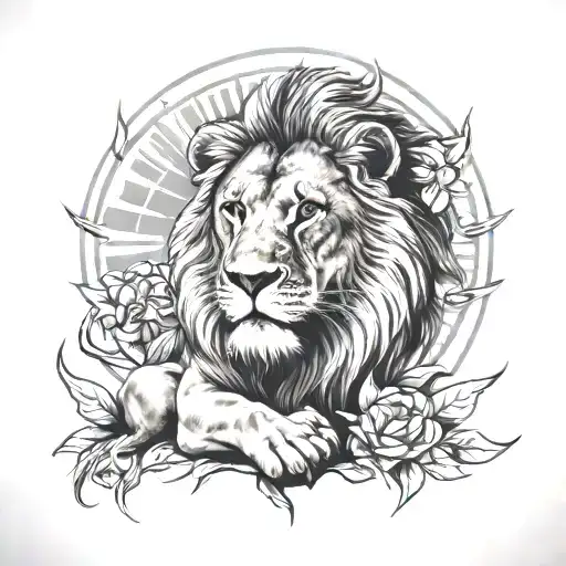 lion and sun tattoo design idea