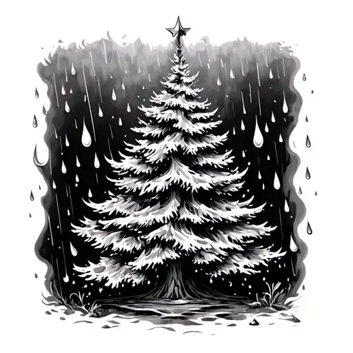 fire christmas tree rain drops tattoo design idea