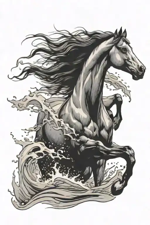 horse running in the sea tattoo design idea