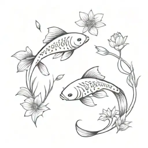 two koi fish could flow up the side of the calf, and a minimal daisy  tattoo design idea