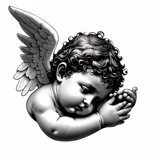 side profile cherub holding ears tattoo design idea