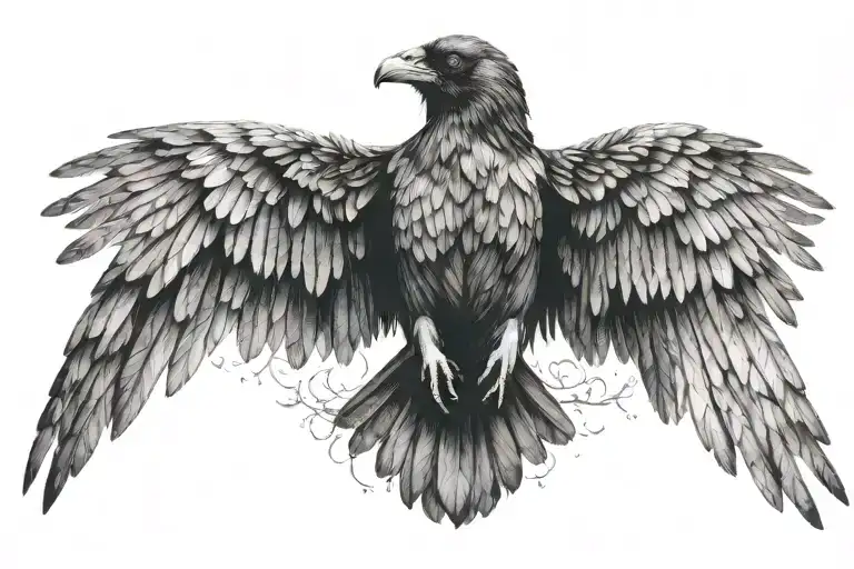 Scandinavian Raven with outspread wings tattoo design idea