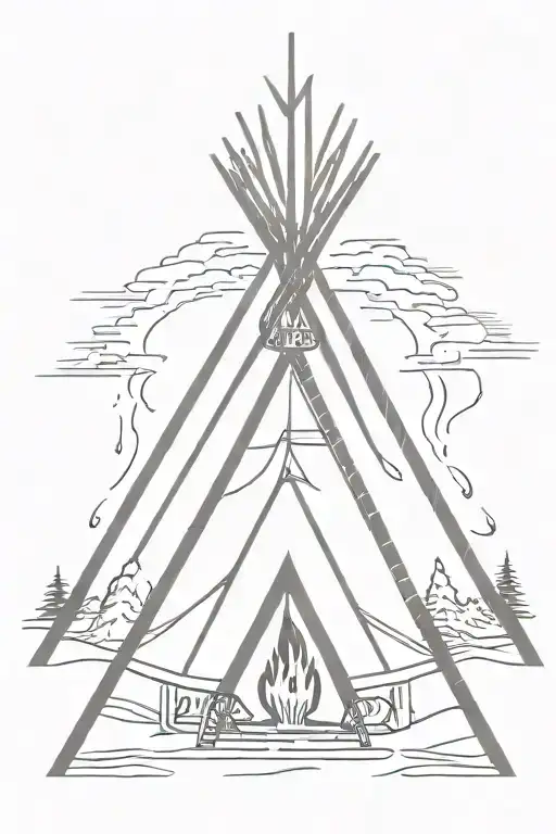 teepee, wild west, fire tattoo design idea