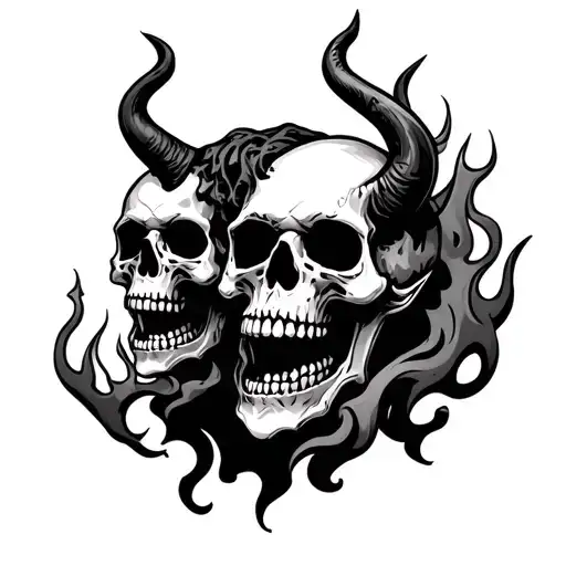 skulls fire devil evil tattoo design idea
