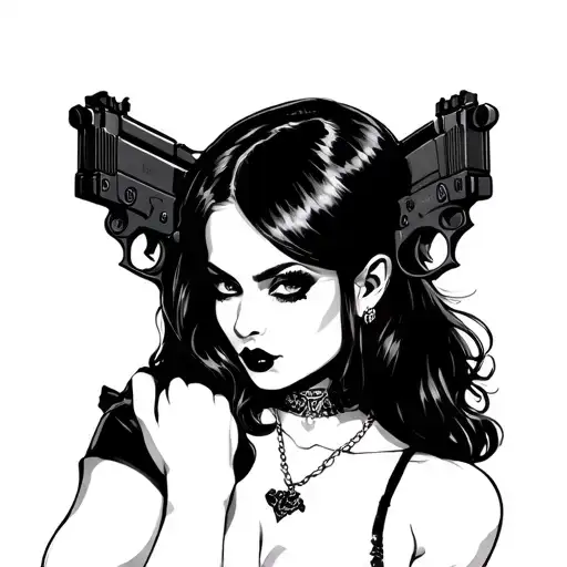 sexy goth pinup girl with tactical guns tattoo design idea