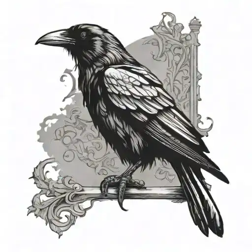 gothic raven sitting facing left side profile holding tattoo design idea