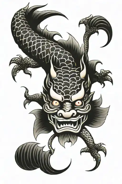 japanese mask hanya dragon carp tattoo design idea