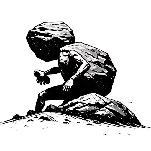 stickman pushing a boulder uphill tattoo design idea