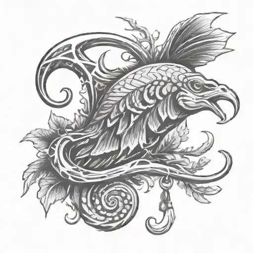 turkey foot deer antler fish hook tattoo design idea