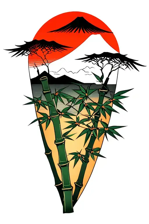 Japanese Bamboo With Fuji behind and one tattoo design idea