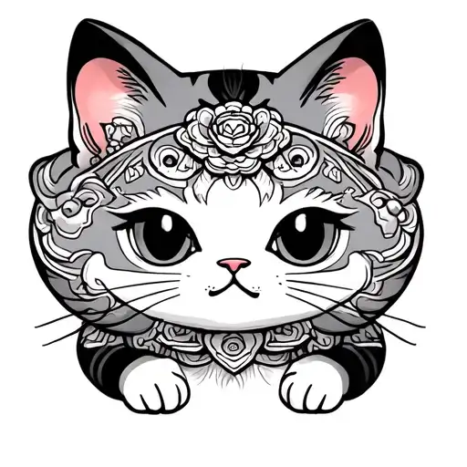 lucky cat playing tattoo design idea