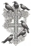 rooker family crest with 2 large crows and 4 small crows with celtic cross tattoo design idea