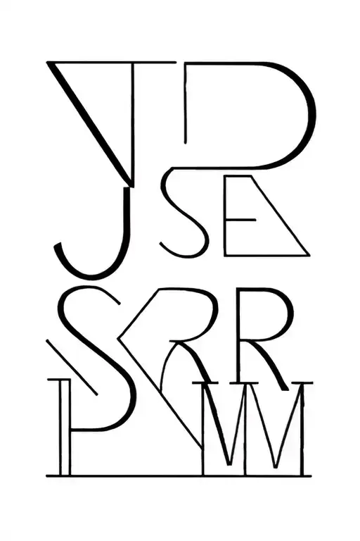 Geometric letters J,S,E,R,P,M connected line tattoo tattoo design idea