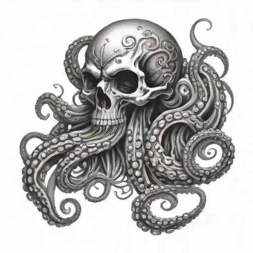 skull octopus tentacles tattoo design idea
