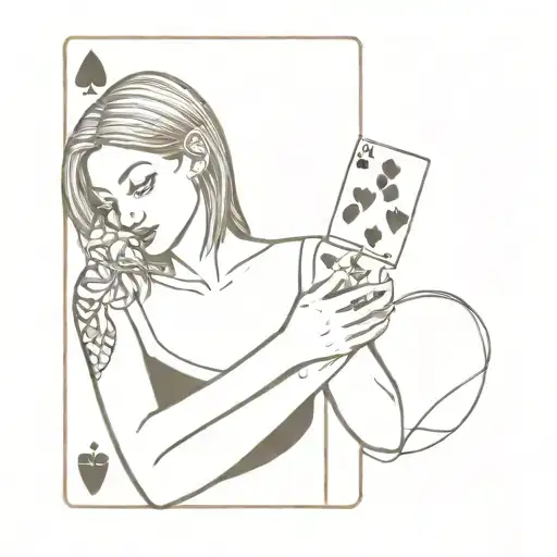 playing cards with the motif of exchanging glances with a woman tattoo design idea