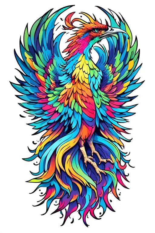 A phoenix rising from the ashes, symbolizing transformation and rebirth, with subtle transgender pride colors incorporated into the design tattoo design idea