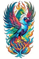 A phoenix rising from the ashes, symbolizing transformation and rebirth, with subtle transgender pride colors incorporated into the design tattoo design idea