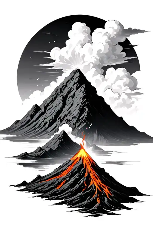 Volcano calmness tattoo design idea
