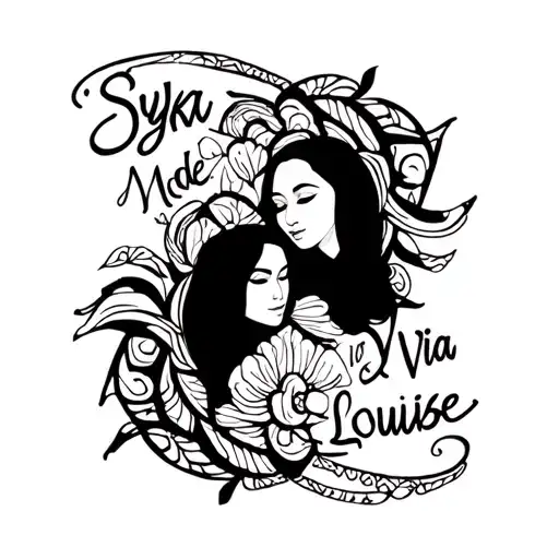 "Syka Mae and Via Louise" family members tattoo design idea