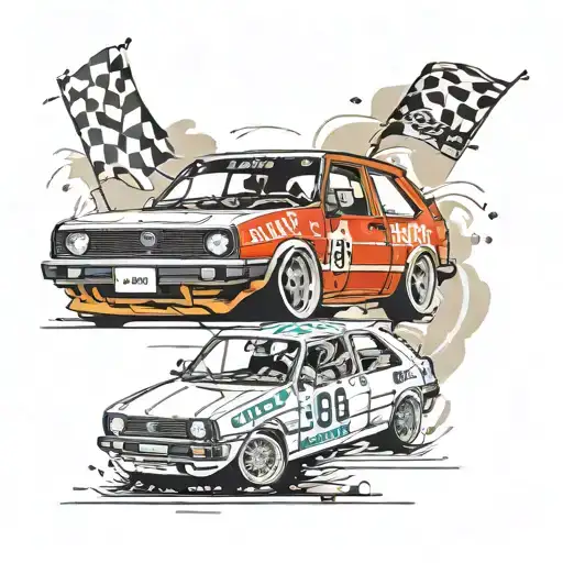 racingcar vw golf 2 number 66 on the dirt tattoo design idea