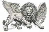 Lion with wings spread wide tattoo design idea