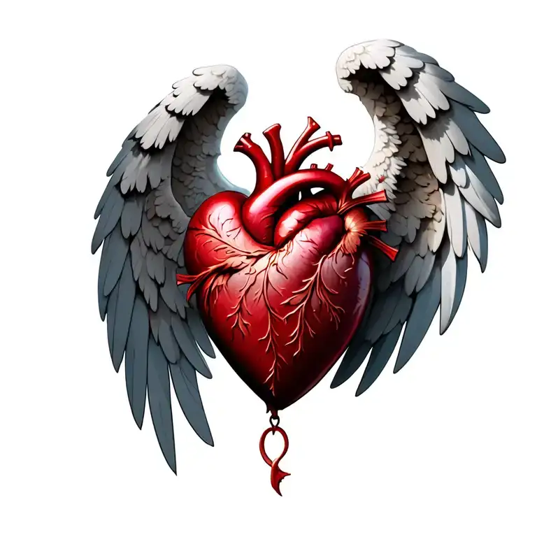 sacred heart with Gothic wings tattoo design idea
