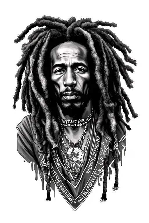 Bob Marley surrounded lyrics incorporated tattoo design idea