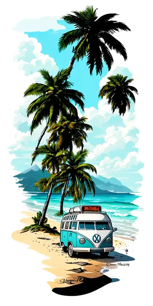 vw camper beach landscape tattoo design idea
