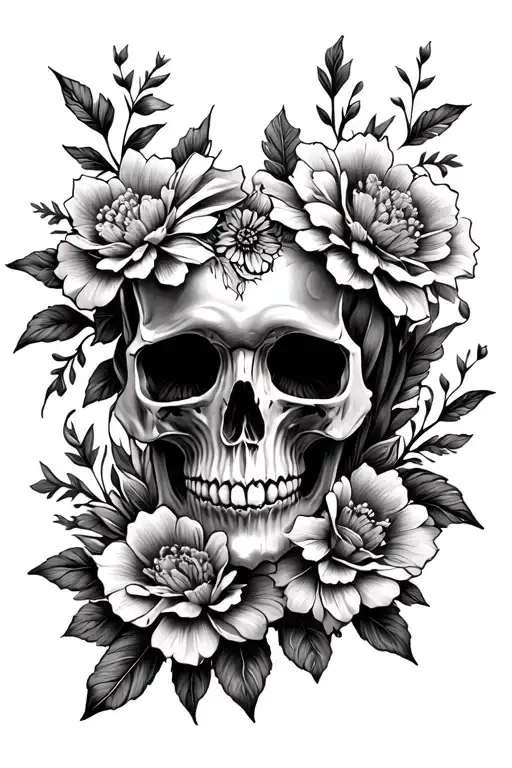 skull flowers mandala design incorporating elements of nature tattoo design idea