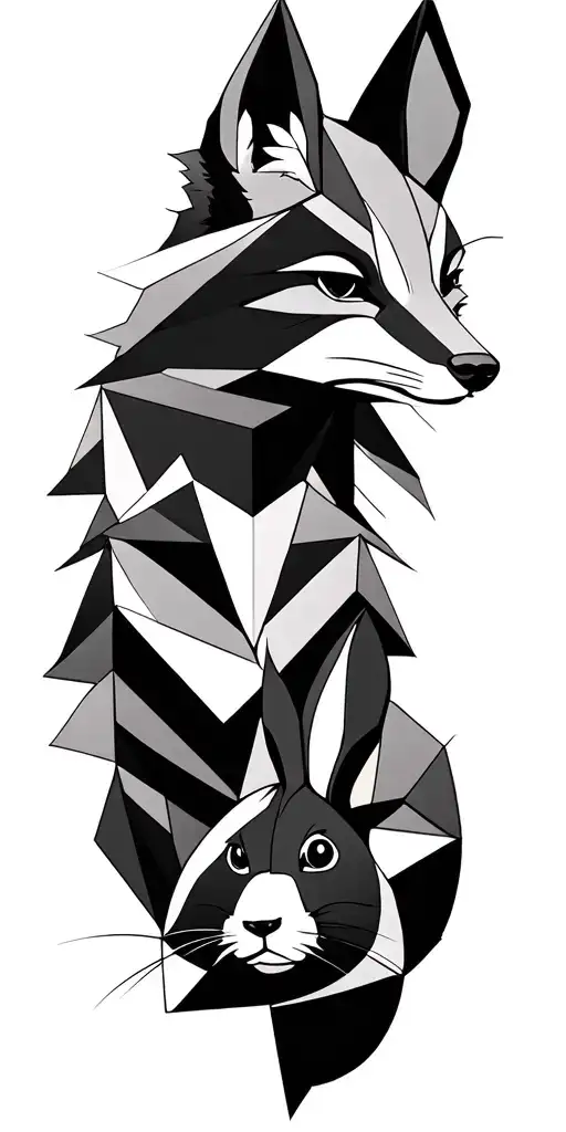 geometric tattoo featuring a geometric fox, bear, and bunny rabbit  tattoo design idea