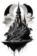 tall towers floating island tattoo design idea